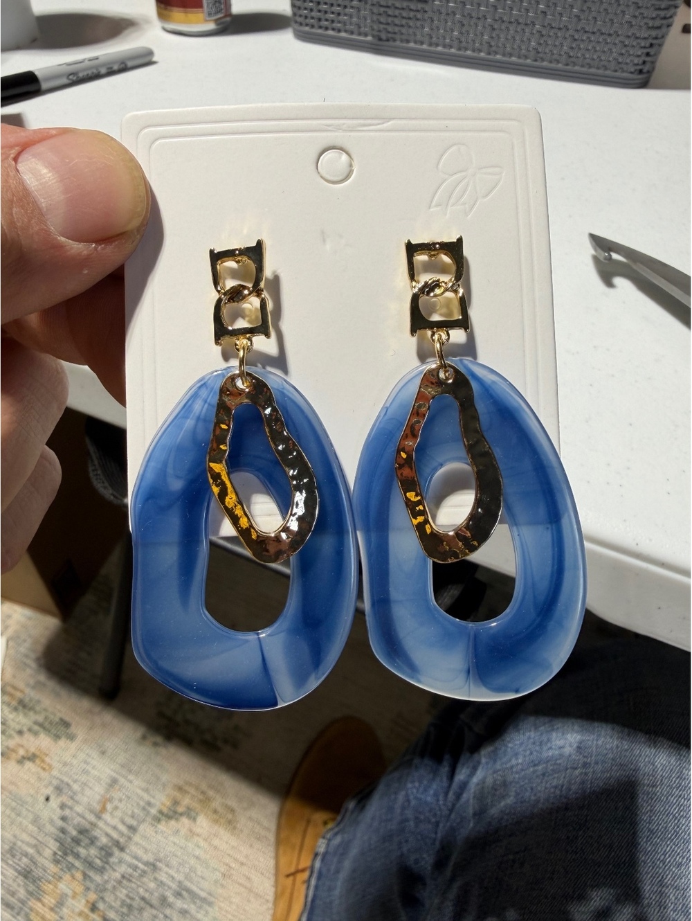 Blue Acrylic Drop Earrings